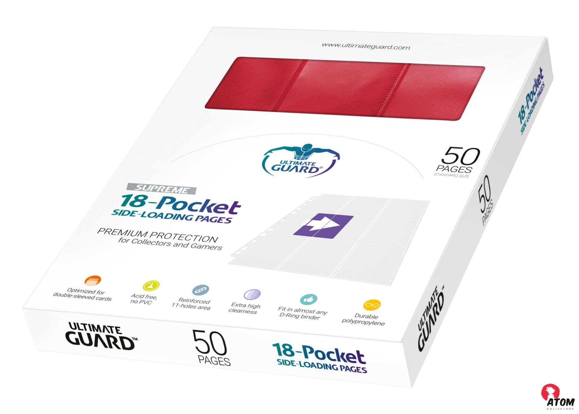Ultimate Guard - 18-Pocket Pages Side-Loading (50) - Red – Image 3