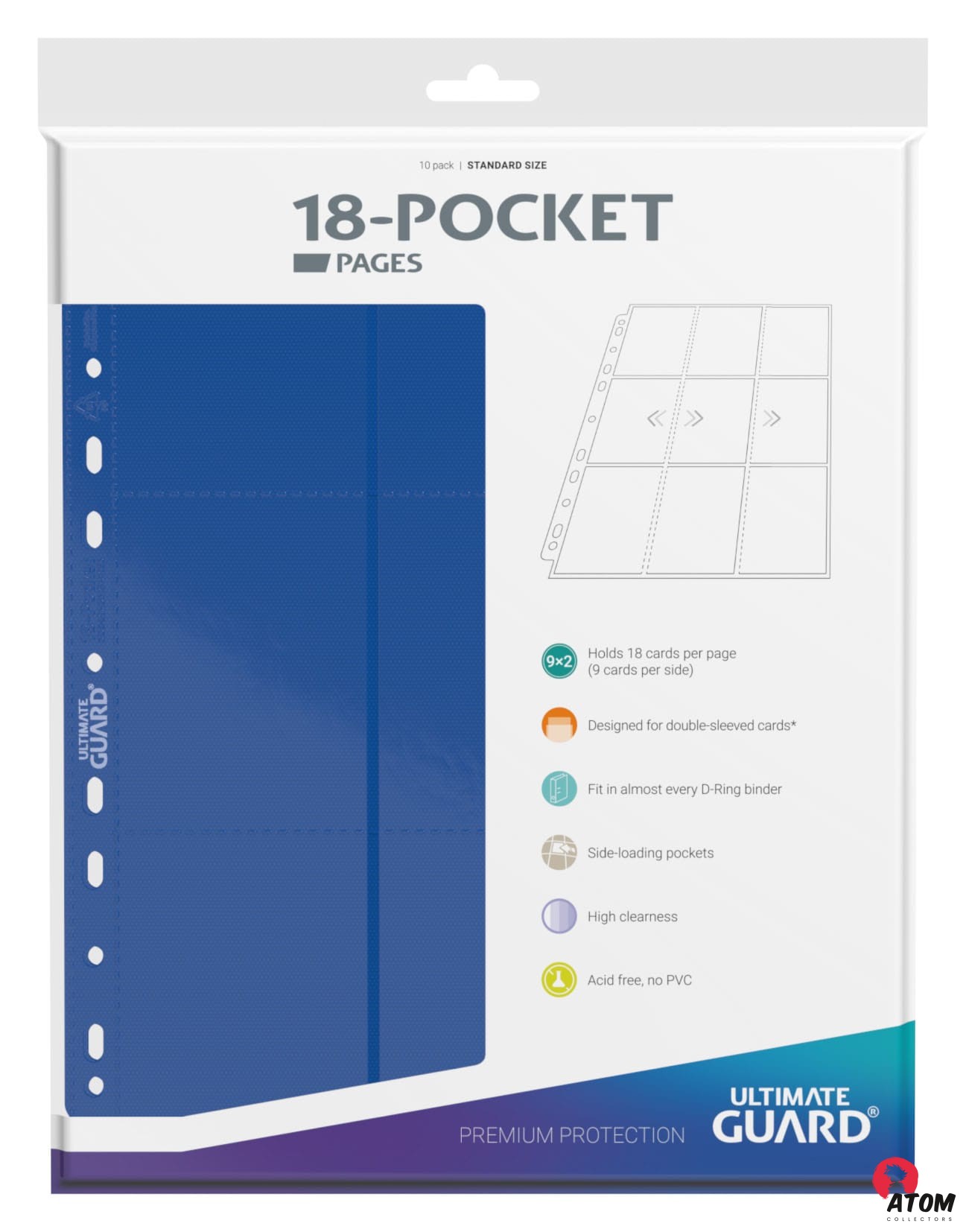 Ultimate Guard - 18 Pocket Pages Side-Loading (10) - Blue